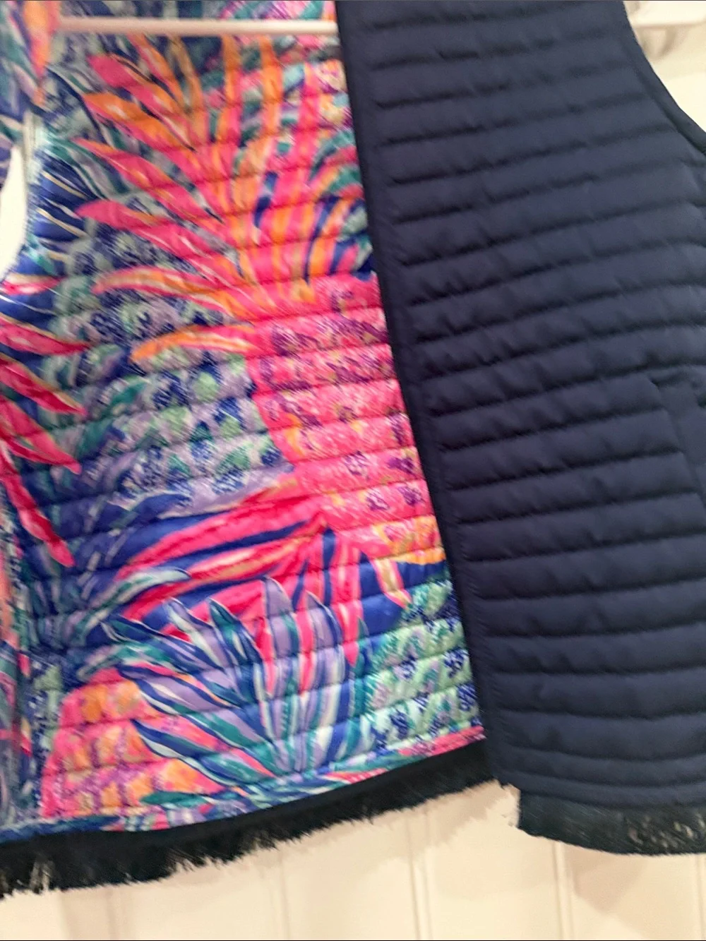 EUC Lilly Pulitzer Navy Quilted Girls' Vest with Fringe Trim